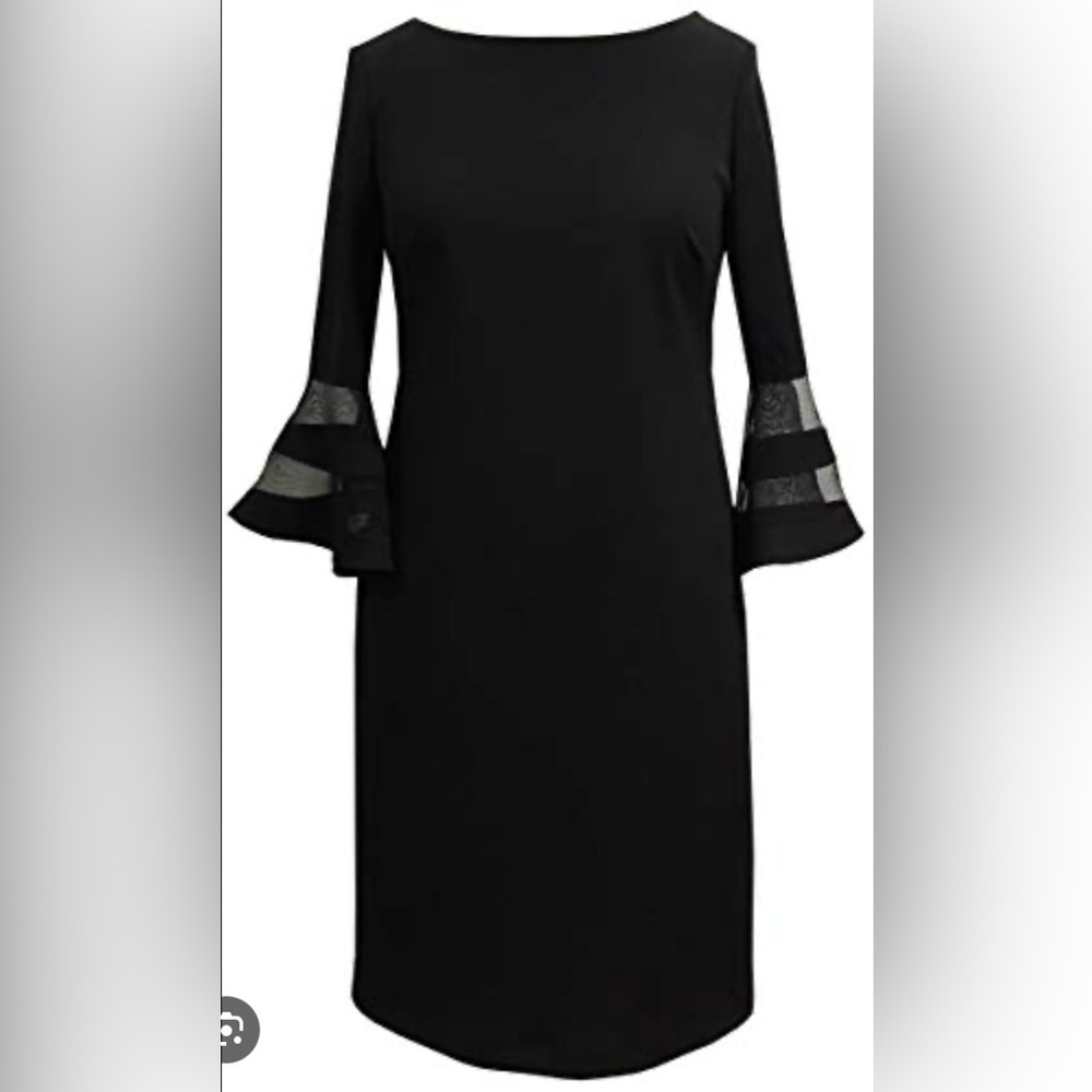 Sandra Darren Black Sheath Dress with Bell Sleeves